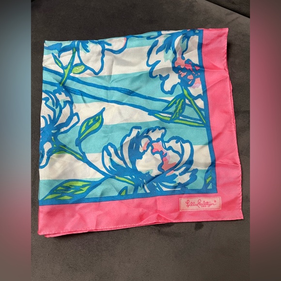 Lilly Pulitzer Vibrant Pink and Blue Handkerchief or Scarf - Picture 1 of 6